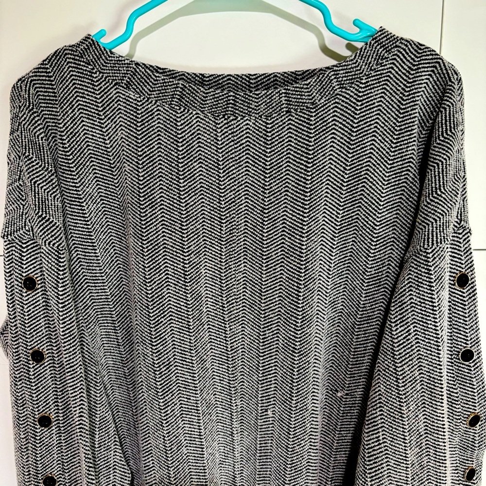 Liz Claiborne Womens Sweater XXL Black White Tweed Stripe Missoni Buttons